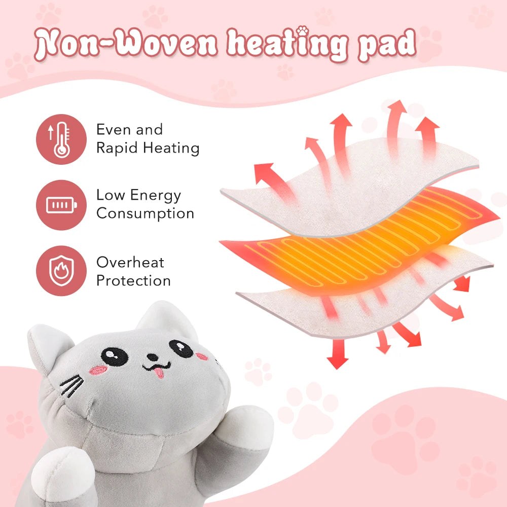 USB Heated Cat Pillow Plush Warming Hot Compress Bolster