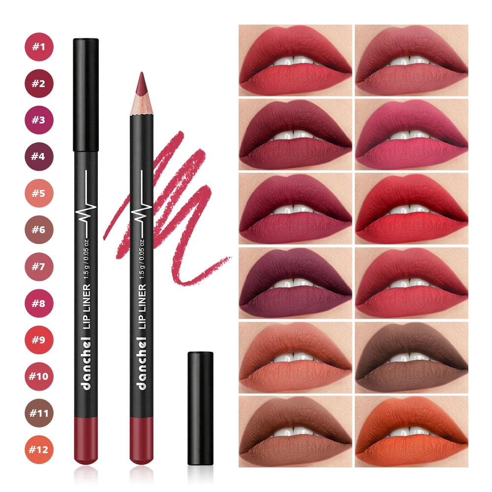 12 Piece Lip Liner Pencil Set Waterproof Matte Makeup Contouring Pen