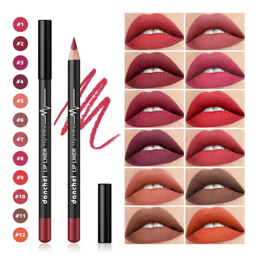 12 Piece Lip Liner Pencil Set Waterproof Matte Makeup Contouring Pen