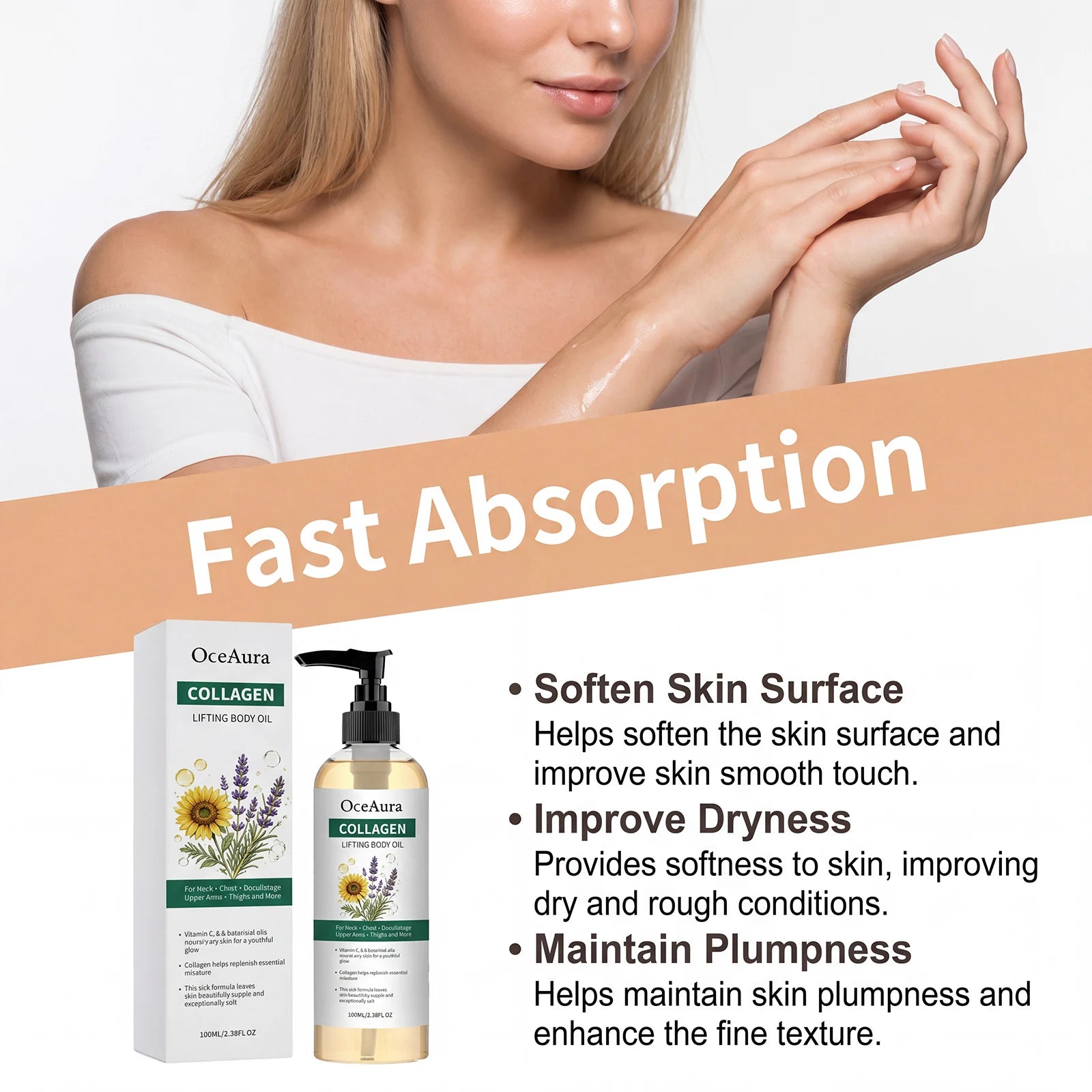 Collagen Body Oil Skin Tightening Moisturizer for Dry Rough Skin - 8