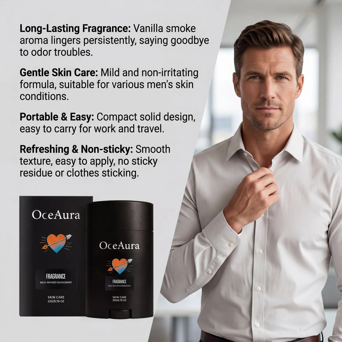 Mens Deodorant Stick Natural Underarm Antiperspirant Fresh Scent