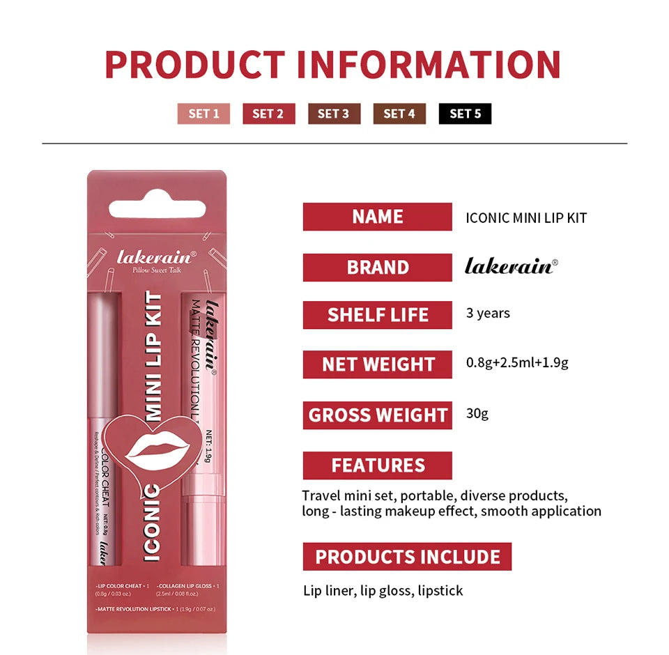 Matte Lipstick and Lip Liner Makeup Set Long Lasting Lip Cosmetic Kit