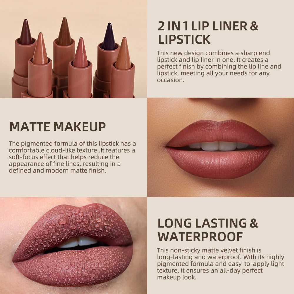 Waterproof Lip Liner Pencil Long Lasting Matte Lip Contour Makeup - 6