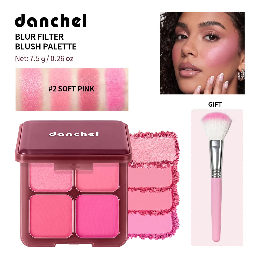 4 Color Blush Palette Matte Face Makeup Powder with Brush