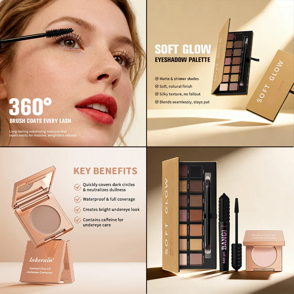3 Piece Eye Makeup Set CC Color Corrector Palette and Volumizing Mascara