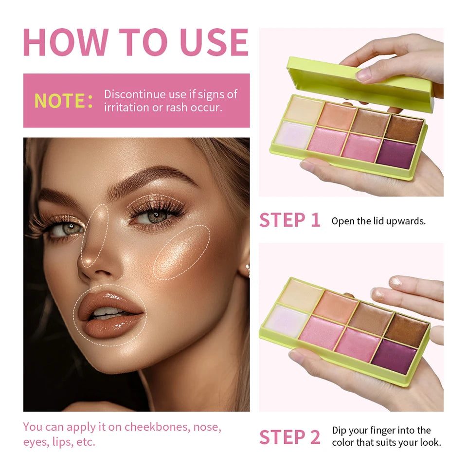 Cream Highlighter Palette and Face Bronzer Makeup Set