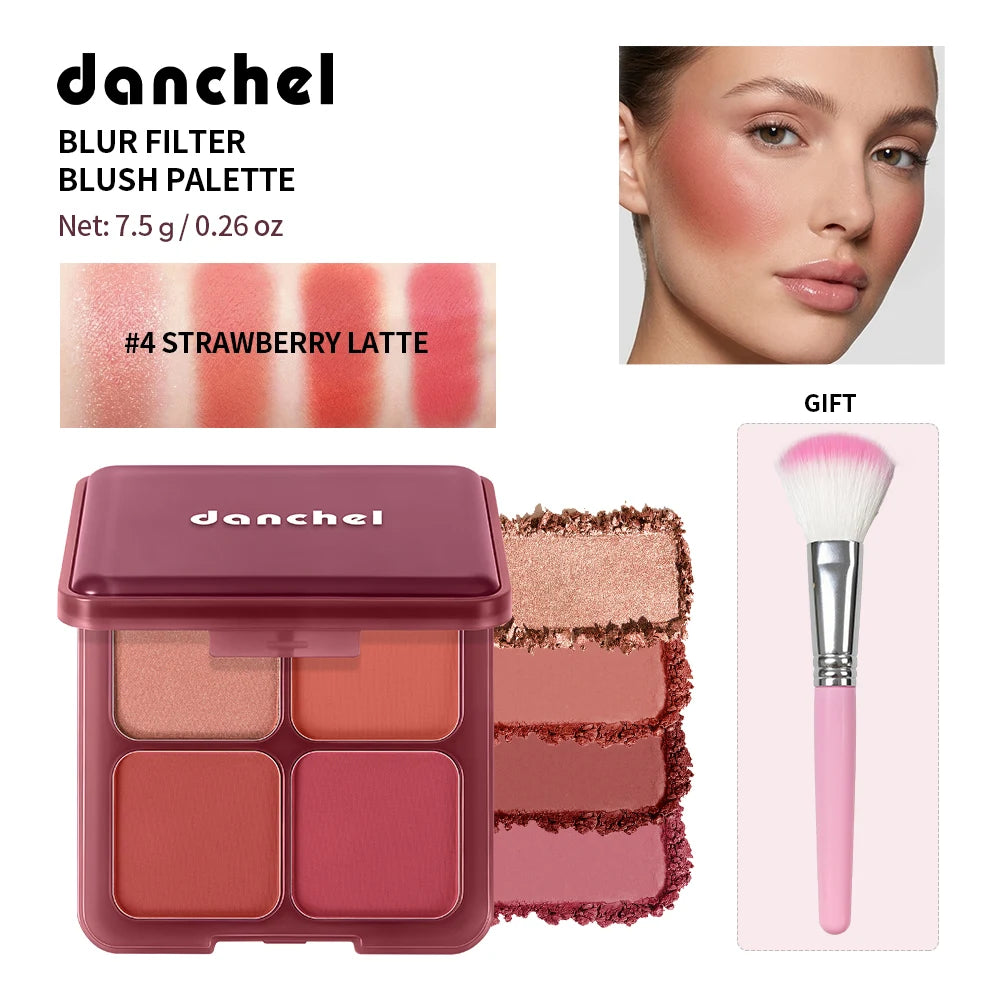 4 Color Blush Palette Matte Face Makeup Powder with Brush