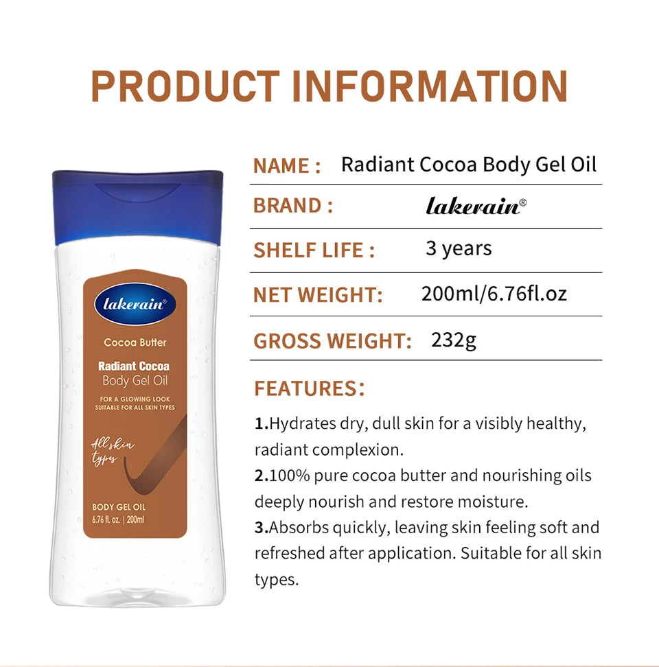 Cocoa Body Oil Gel Hydrating Moisturizer for Glowing Skin