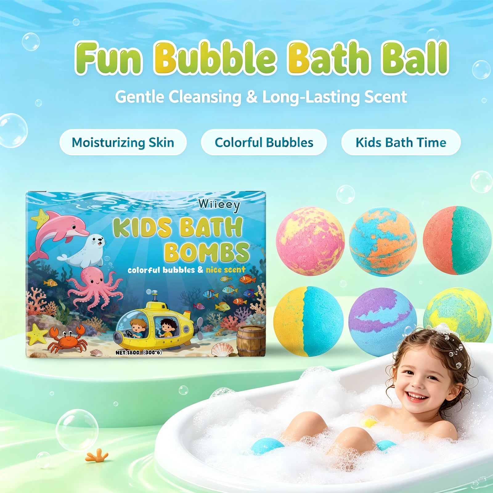 Kids Bath Bomb Set Moisturizing Fizzy Bubble Balls for Children - 5