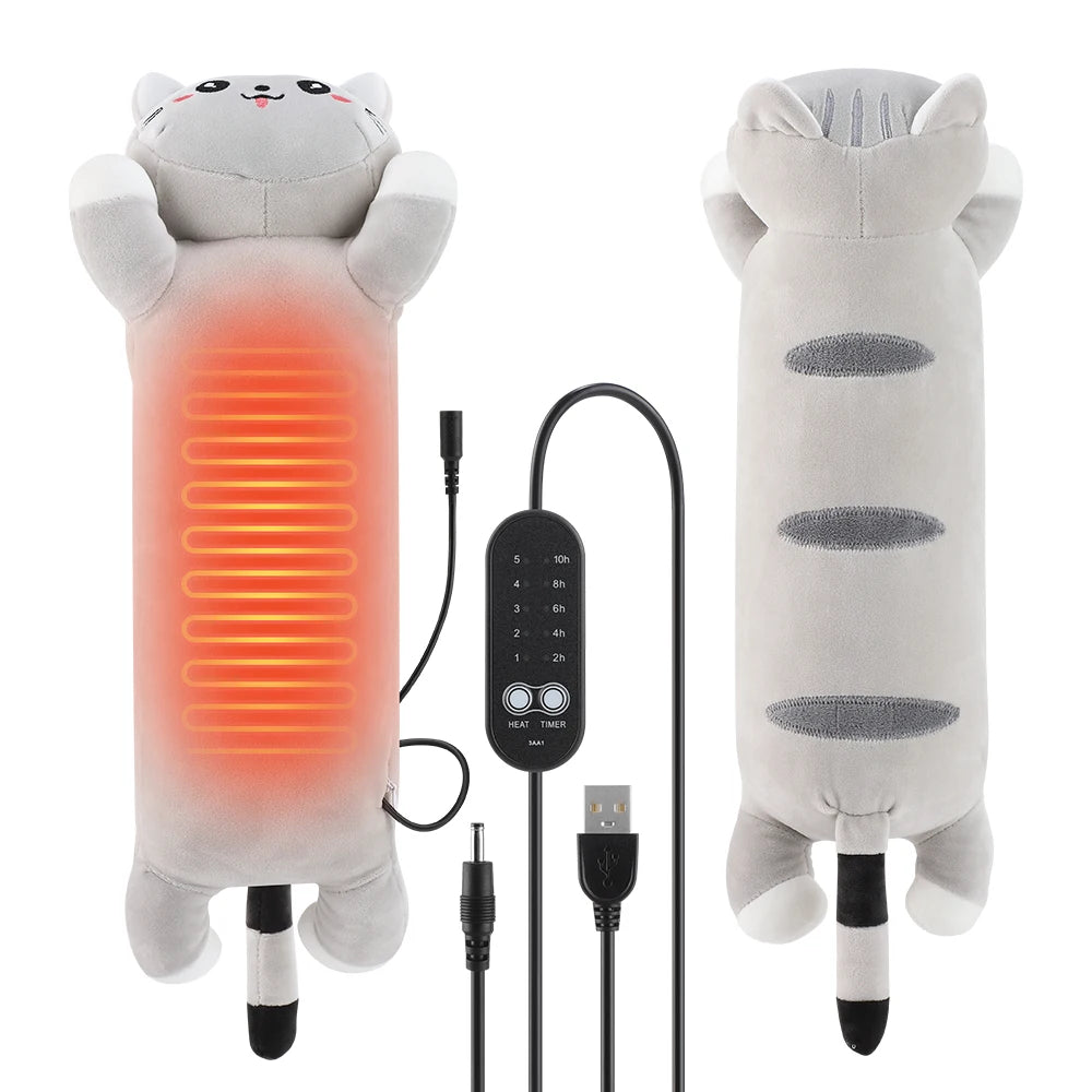 USB Heated Cat Pillow Plush Warming Hot Compress Bolster