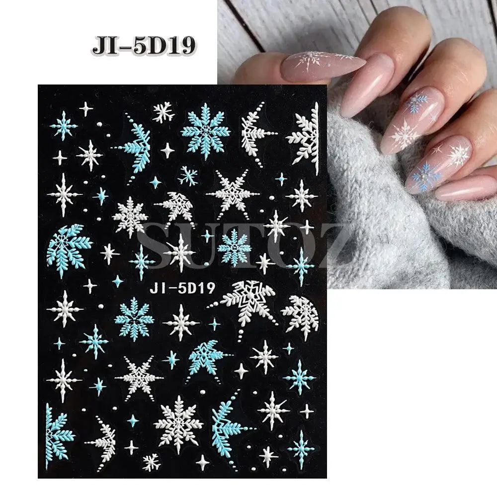 5D Christmas Nail Stickers Winter Snowflake Santa Claus Nail Decals