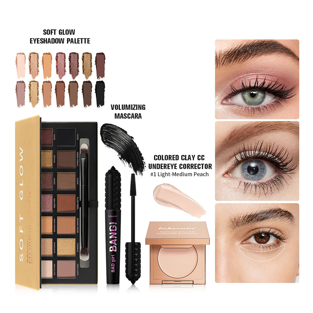 3 Piece Eye Makeup Set Undereye Color Corrector and Eyeshadow Palette