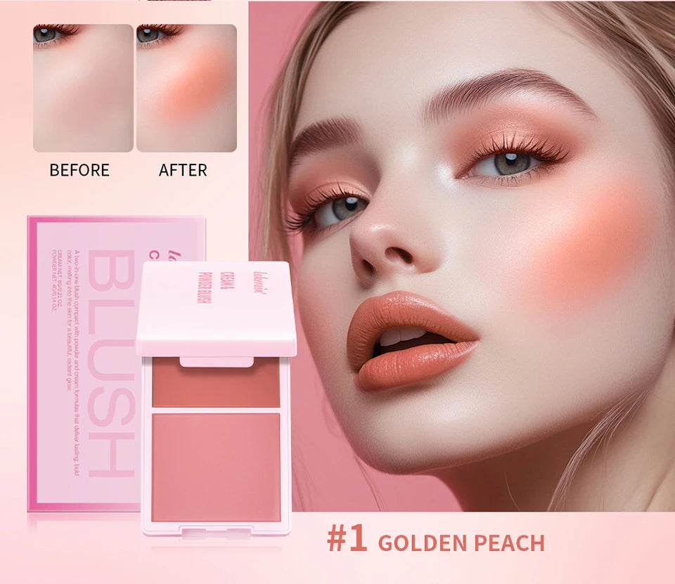2 in 1 Cream and Powder Blush Face Blusher Makeup Palette - 10